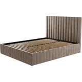 Kofferbed met hoofdbord met verticale naden - 140 x 190 cm - Velours - Taupe - LARALI - van Pascal Morabito