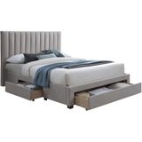 Bed met 3 lades - 160 x 200 cm - Stoffen bekleding - Beige - LIAKO