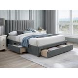 Bed met 3 lades - 140 x 200 cm - Stoffen bekleding - Grijs - LIAKO