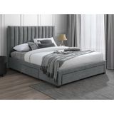 Bed met 3 lades - 140 x 200 cm - Stoffen bekleding - Grijs - LIAKO