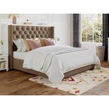 Bed met gestoffeerd hoofdeinde - 140 x 200 cm - Stof - Beige - MASSIMO