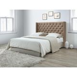 Bed met gestoffeerd hoofdeinde - 140 x 200 cm - Stof - Beige - MASSIMO