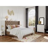 Bed met gestoffeerd hoofdeinde - 140 x 200 cm - Stof - Beige - MASSIMO