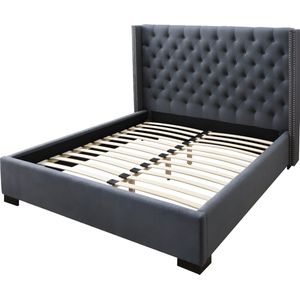 Bed met hoofdbord met capitonnage - 140 x 200 cm -  Stof - Grijs - MASSIMO