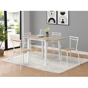 Set van tafel + 4 stoelen van mdf en metaal - Naturel en wit - MAEWIN