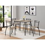Set van tafel + 4 stoelen van mdf en metaal - Naturel en zwart - FELONA L 110 cm x H 79.3 cm x D 70 cm
