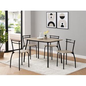Set van tafel + 4 stoelen van mdf en metaal - Naturel en zwart - FELONA L 110 cm x H 79.3 cm x D 70 cm