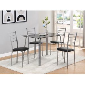 Set tafel + 4 stoelen - Zwart en verchroomd - VILIARI