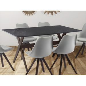 Vente-unique Eettafel 6 plaatsen van mdf en beuken - Antraciet en donker naturel - SERANI L 150 cm x H 75 cm x D 90 cm