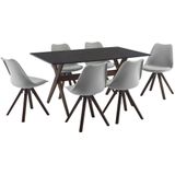 Set van tafel + 6 stoelen - Antraciet, grijs en donker naturel - SERANI L 150 cm x H 80 cm x D 90 cm