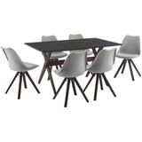 Set van tafel + 6 stoelen - Antraciet, grijs en donker naturel - SERANI