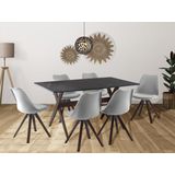 Set van tafel + 6 stoelen - Antraciet, grijs en donker naturel - SERANI L 150 cm x H 80 cm x D 90 cm