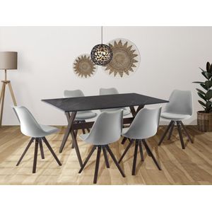 Set van tafel + 6 stoelen - Antraciet, grijs en donker naturel - SERANI L 150 cm x H 80 cm x D 90 cm