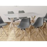 Eettafel 6 plaatsen van mdf en beuken - Wit en licht naturel - SERANI L 150 cm x H 75 cm x D 90 cm