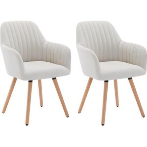 Set van 2 stoelen met armleuning - Stof en metaal met houteffect - Crèmekleur - ELEANA L 56 cm x H 85 cm x D 58 cm