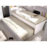 Uitschuifbed met slaaplade - Wit en grijs + bedbodem + matras - LOSIANA