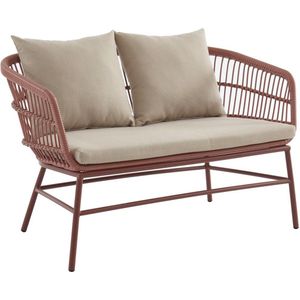 Vente-unique Tweezitstuinbank met gevlochten harsdraden - Terracotta - LOUSINI L 129 cm x H 79 cm x D 74 cm