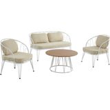 MYLIA Tuinzithoek van metaal: 1 tweezitsbank, 2 fauteuils en 1 salontafel - Wit - ARLESAN L 138 cm x H 77.5 cm x D 68 cm