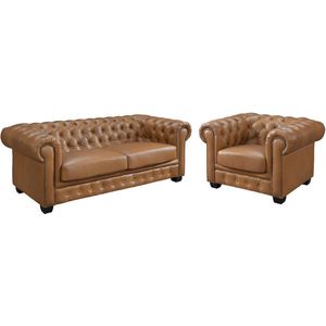 Chesterfield BRENTON 3 + 1 zitbank van 100% buffelleer - Vintage caramel