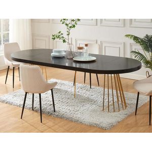 FIRELA Uitschuifbare Eettafel - Zwart en Goud - 2 tot 12 Plaatsen