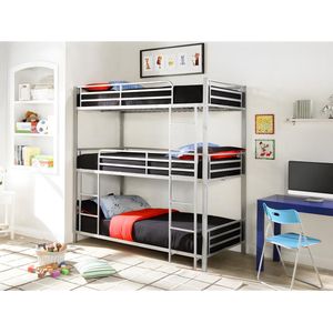 Etagenbett mit Matratze - 3 Personen - 3 x 90 x 190 cm - Metall - Silberfarben - elouan iii