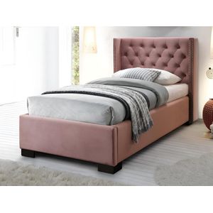 Bed MASSIMO met gewatteerd hoofdbord - 90 x 200 cm - Roze fluweel + Matras