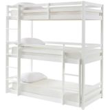 Driedubbel stapelbed - 3 x 90 x 200 cm - Dennen - Wit + matrassen - VAGAR