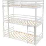 Driedubbel stapelbed - 3 x 90 x 200 cm - Dennen - Wit + matrassen - VAGAR