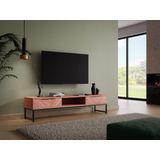 Tv-meubel met 2 lades en 1 vak in acaciahout en metaal - Donkere houtlook en zwart - VEDILA