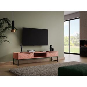 Tv-meubel met 2 lades en 1 vak in acaciahout en metaal - Donkere houtlook en zwart - VEDILA L 165 cm x H 45 cm x D 40 cm