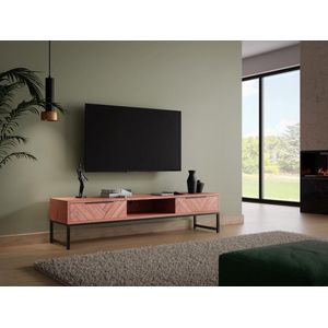 Tv-meubel met 2 lades en 1� vak in acaciahout en metaal - Donkere houtlook en zwart - VEDILA
