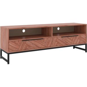 Tv-meubel met 2 laden en 2 vakken - Acaciahout en metaal - Naturel en zwart - VEDILA L 160 cm x H 50 cm x D 40 cm