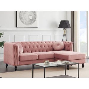 Vente-unique Omkeerbare hoekbank van oud roze velours TURNER L 222 cm x H 78 cm x D 144 cm