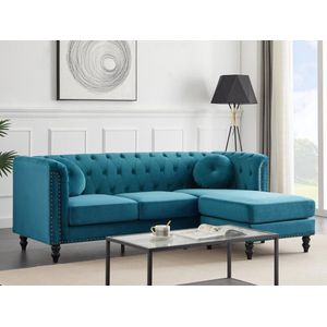 Vente-unique Omkeerbare hoekbank van blauwgroen velours TURNER L 222 cm x H 78 cm x D 144 cm