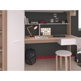 Hoogslaper met bureau en kast - 90 x 200 cm - Wit en naturel + matras- AUCKLAND