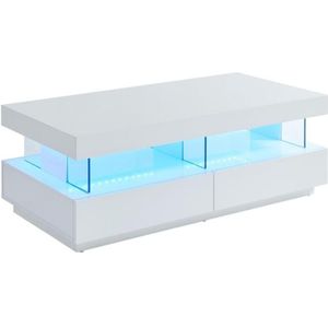 Salontafel FABIO - Wit - MDF - Met LEDs - 2 Laden en 2 Nissen