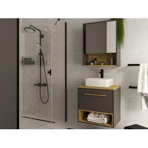 Hangend badkamermeubel antraciet met wastafel en spiegelkast - 60 cm - YANGRA L 60 cm x H 57 cm x D 46 cm