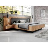 Bed met nachtkastjes 160 x 200 cm - 2 laden - Met LED's - Kleur : Naturel en antraciet - FRANCOLI