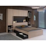 Bed met opbergruimte 140 x 190 cm - Met LED's - Kleur: naturel en zwart - VELONA