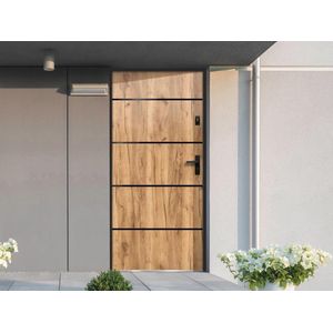 Voordeur van roestvrij staal H207 x B100 cm, eikeneffect - Draait links open - NAXARA