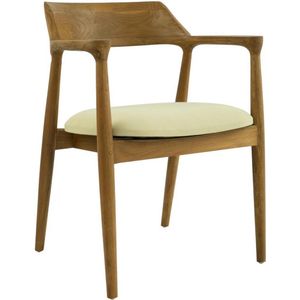 Vente-unique Stoel met armleuningen in teak en stof - Houtlook en crème - SOUADY L 58 cm x H 76 cm x D 58 cm