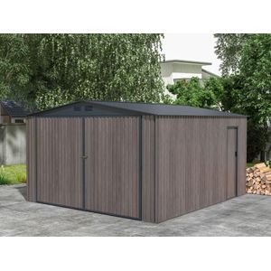 Grijs hout effect verzinkte stalen garage 15,1 m² - NERON