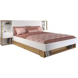 Bed met nachtkastjes en opbergruimtes - Wit en naturel - MISTA L 255.1 cm x H 102.6 cm x D 244.9 cm