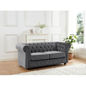 Tweezitsbank van antracietkleurig velours CHESTERFIELD L 168 cm x H 72 cm x D 88 cm