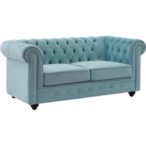 Tweezitsbank van pastelblauw velours CHESTERFIELD L 168 cm x H 72 cm x D 88 cm