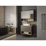 Hangend badkamermeubel antraciet met wastafel en spiegelkast - 80 cm - YANGRA