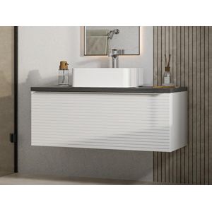 Hangend badkamermeubel wit gestreept met enkele wastafel - 90 cm - LATOMA L 90 cm x H 39.2 cm x D 45.6 cm