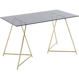 Eettafel 4 personen in gehard glas en roestvrij staal - Grijs en goudkleurig - VABOLI L 130 cm x H 76.5 cm x D 70 cm