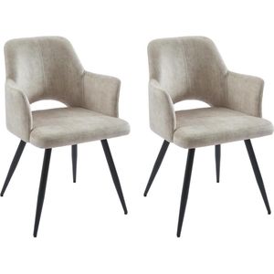 Set van 2 stoelen met armleuningen van stof en zwart metaal - Beige - KADIJA L 54 cm x H 85 cm x D 59 cm