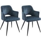 Set van 2 stoelen met armleuningen van stof en zwart metaal - Blauw - KADIJA